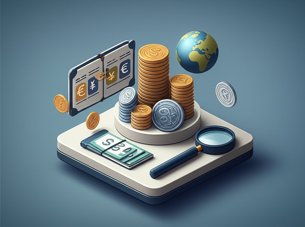 Examining rare international coins, identifying valuable pieces for a collection.